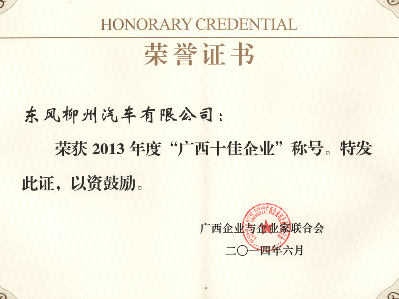 honor08 2013年广西十佳企业