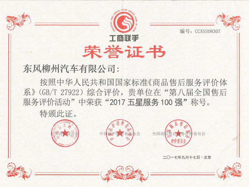 honor20 2017年中国五星服务100强